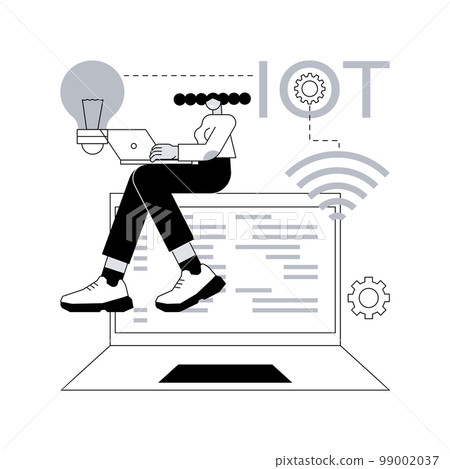 IoT development abstract concept vector illustration. Internet of things, IoT developer, programming team, company website design, web page element, UI, abstract metaphor. 99002037