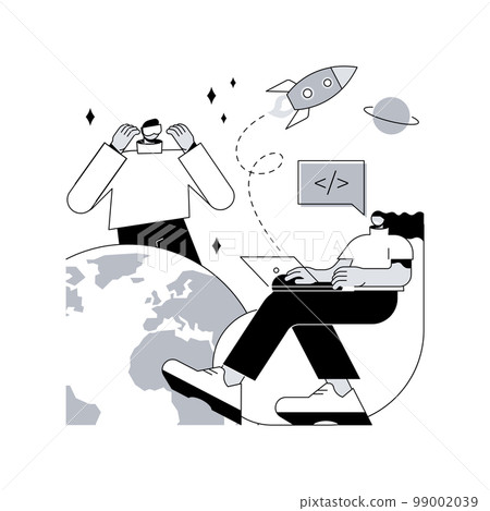 Virtual world development abstract concept vector illustration. Computer generated reality, virtual world, simulated environment development, user experience creation, VR design abstract metaphor. 99002039