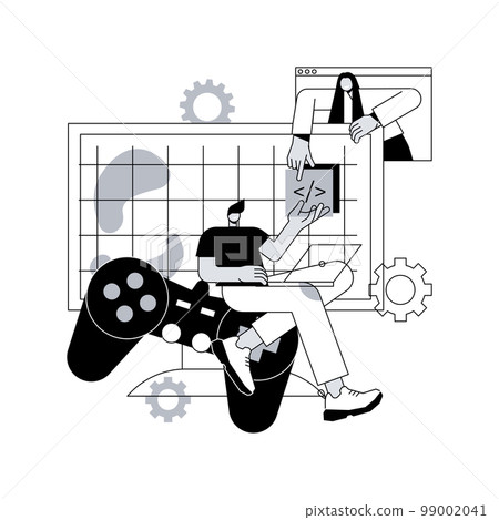 Computer games development abstract concept vector illustration. Video games programming, development team, graphic design, computer gaming industry, testing and deployment abstract metaphor. 99002041