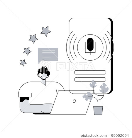 Podcast content abstract concept vector illustration. Branded podcast creation, engaging marketing content production, promotion strategy, monetization, social media planner abstract metaphor. 99002094