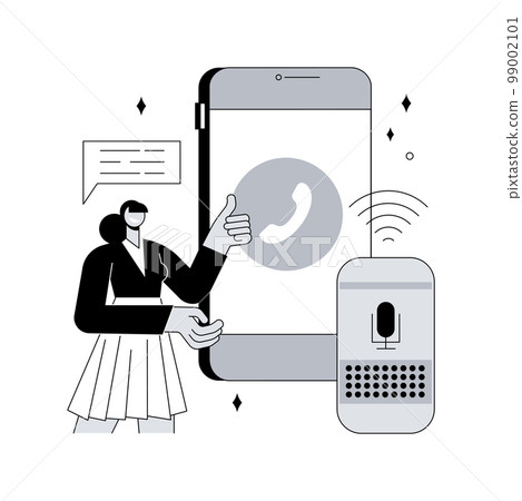 Hands-free phone calling abstract concept vector illustration. Smart speaker phone calls, remote smartphone connection, safe driving technologies, voice commands communication abstract metaphor. 99002101