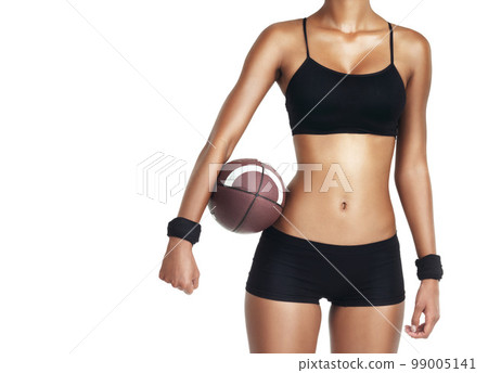 Sports, studio mockup and woman with football for exercise fitness, competition game or performance challenge. Health mock up, cardio workout and training football player isolated on white background Sports, studio mockup and woman with football for exercise fitness, competition game or performance challenge. Health mock up, cardio workout and training football player isolated on white background 99005141