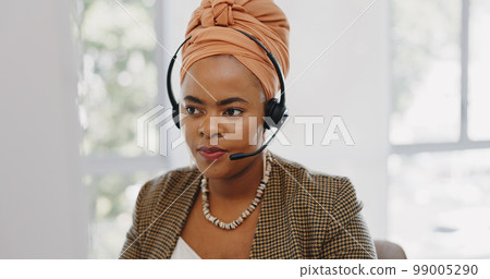 Face, customer service and black woman at call center consulting in office. Telemarketing, customer support or female sales agent, consultant and employee in communication, talking or speaking on mic Face, customer service and black woman at call center consulting in office. Telemarketing, customer support or female sales agent, consultant and employee in communication, talking or speaking on mic 99005290