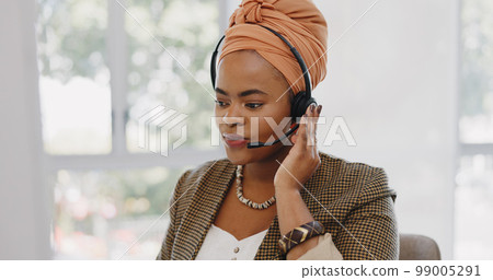 Face, customer service and black woman at call center consulting in office. Telemarketing, customer support or female sales agent, consultant and employee in communication, talking or speaking on mic Face, customer service and black woman at call center consulting in office. Telemarketing, customer support or female sales agent, consultant and employee in communication, talking or speaking on mic 99005291