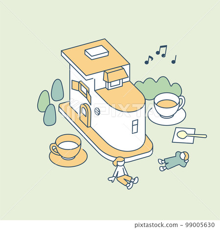 一個有音樂和咖啡的早晨。可聽見的嗡嗡聲 一個有音樂和咖啡的早晨。可聽見的嗡嗡聲 99005630