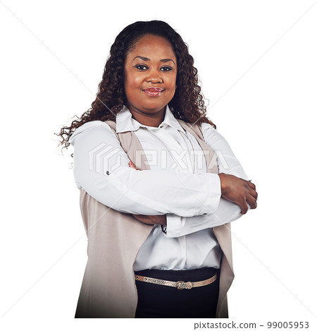 Leadership, portrait and business woman in studio, proud and confident against a white background. Leader, face and black woman standing in power, ambition and black business success while isolated 99005953