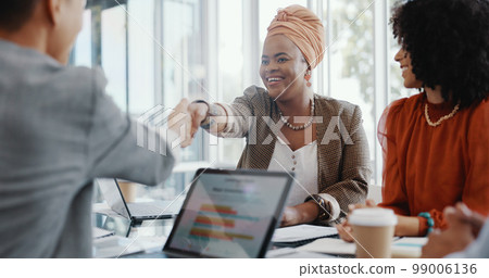 Success, meeting or man shaking hands with a happy employee after job promotion or sales goals. Applause, winner or excited business people in celebration with praise for a bonus winning worker Success, meeting or man shaking hands with a happy employee after job promotion or sales goals. Applause, winner or excited business people in celebration with praise for a bonus winning worker 99006136