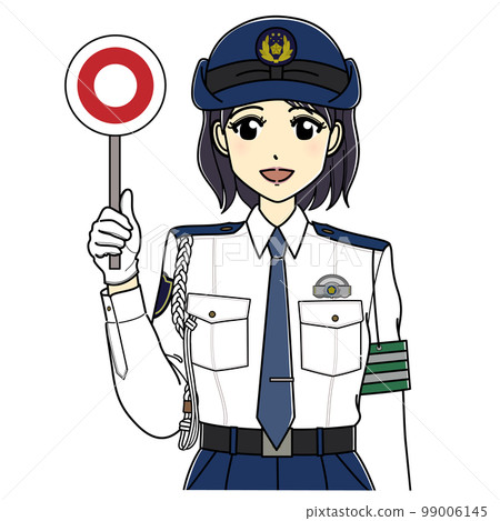 A female police officer in a white shirt with a round tag (upper body) 99006145