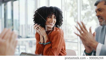 Business, black woman and leader talking to team, staff and creative brainstorming. African American female, leadership and group project for advertising, training for new campaign and collaboration. Business, black woman and leader talking to team, staff and creative brainstorming. African American female, leadership and group project for advertising, training for new campaign and collaboration. 99006244