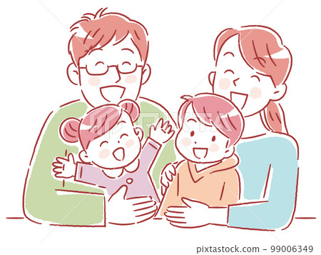 一對年輕夫婦，有兩個孩子 一家四口 99006349