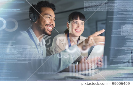 Call center, customer support overlay and team on computer for telemarketing, crm tech and networking. Communication hologram, contact us and man and woman working online, consulting and help client Call center, customer support overlay and team on computer for telemarketing, crm tech and networking. Communication hologram, contact us and man and woman working online, consulting and help client 99006409