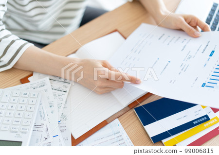A woman checking her household budget for inflation 99006815