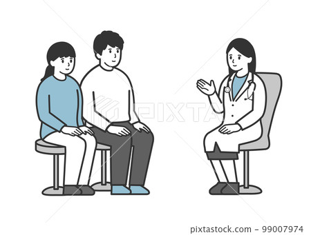 一對夫婦在體檢時接受女醫生解釋的插圖 99007974