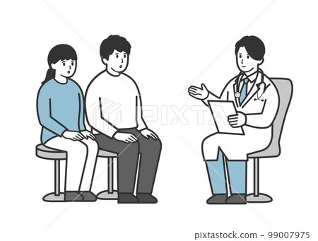 一對夫婦在體檢時接受男醫生解釋的插圖 99007975