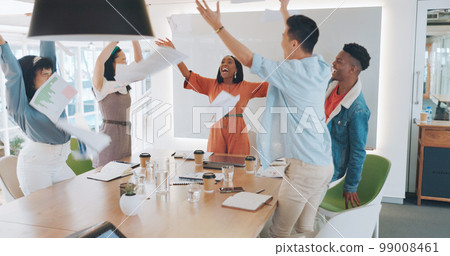 Team, business and celebration for achievement, group project and success with marketing campaign. Staff, teamwork and collaboration for advertising, corporate goal or partnership for startup company Team, business and celebration for achievement, group project and success with marketing campaign. Staff, teamwork and collaboration for advertising, corporate goal or partnership for startup company 99008461