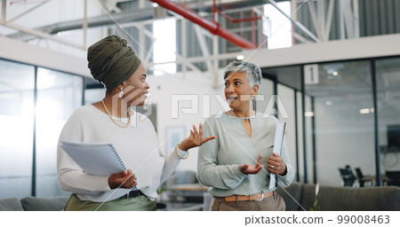 Business women, conversation and modern office for marketing strategy, planning and busy. Female employees, manager and worker in workplace, advertising campaign and startup company schedule and talk Business women, conversation and modern office for marketing strategy, planning and busy. Female employees, manager and worker in workplace, advertising campaign and startup company schedule and talk 99008463