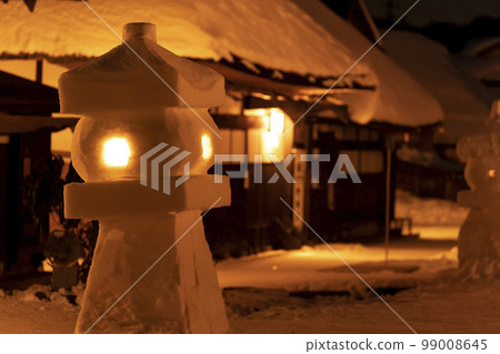Snowy Ouchi-juku Snow Festival Townscape with Snow Lanterns Shimogo Town, Fukushima Prefecture 99008645