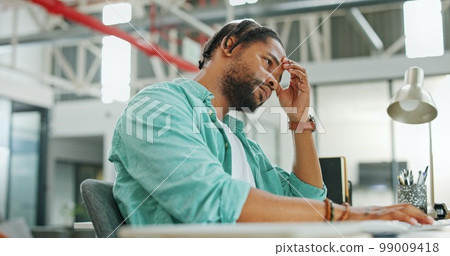Business man, stress and tired of depression or headache while working at office with anxiety prayer. Mental health, burnout and hope of male employee with fatigue, pain or frustrated with problem Business man, stress and tired of depression or headache while working at office with anxiety prayer. Mental health, burnout and hope of male employee with fatigue, pain or frustrated with problem 99009418