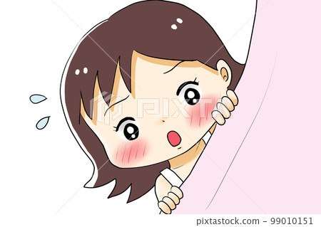 尷尬的女孩從窗簾後面偷看 99010151