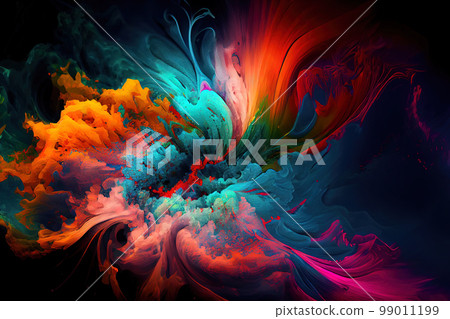 multi-colored paints in water. splashes of paint on a black background. Generative AI multi-colored paints in water. splashes of paint on a black background. Generative AI 99011199