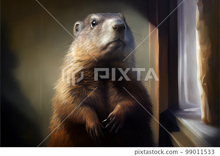 groundhog day. groundhog close-up realistic drawing. Generative AI groundhog day. groundhog close-up realistic drawing. Generative AI 99011533