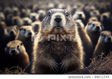 groundhog day. groundhog close-up realistic drawing. Generative AI 99011544