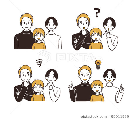 Four-piece set of facial expressions of a couple with children 99011939