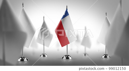The national flag of the Chile surrounded by white flags The national flag of the Chile surrounded by white flags 99012150