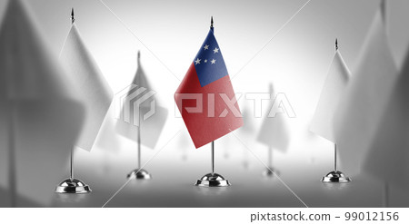 The national flag of the Samoa surrounded by white flags The national flag of the Samoa surrounded by white flags 99012156