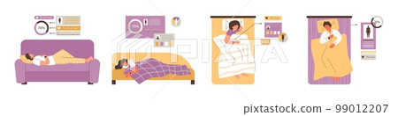Sleep tracking and monitoring of sleep depth via app, flat vector isolated. Sleep tracking and monitoring of sleep depth via app, flat vector isolated. 99012207