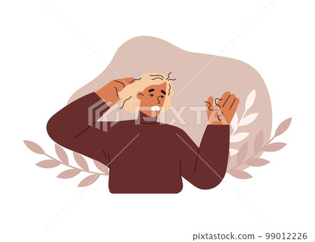 Woman worried about severe hair loss, flat cartoon vector illustration isolated. Woman worried about severe hair loss, flat cartoon vector illustration isolated. 99012226