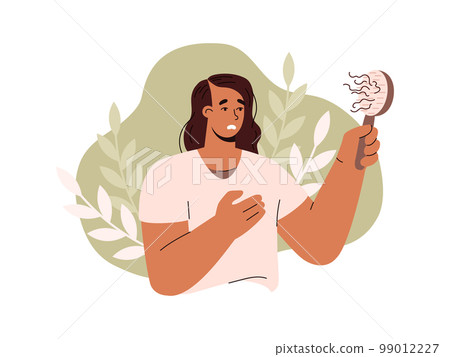 Woman worried about scalp condition and hair loss, vector illustration isolated. Woman worried about scalp condition and hair loss, vector illustration isolated. 99012227