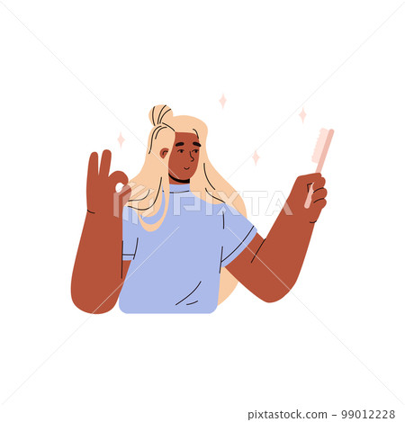 Woman happy with her hair condition flat cartoon vector illustration isolated. Woman happy with her hair condition flat cartoon vector illustration isolated. 99012228