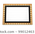 3d retro black and gold signboard with glowing yellow light bulb . Concept of billboard design for cinema, casino, marquee or nightclub . 3d high quality render 99012463