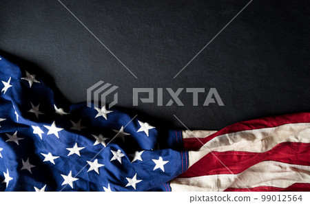 Happy presidents day concept with flag of the United States on black wooden background. 99012564