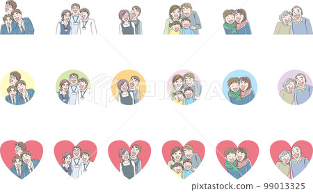 Smile_Smiling people_All pattern set_Cutout_With round background_心形背景 99013325