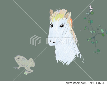 The lawn next door is green, and it's a story about a horse, a frog, and a flower. 99013631