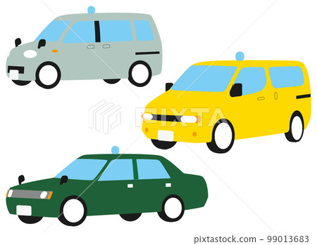 A different type of taxi cab seen diagonally from the front of the vehicle 99013683