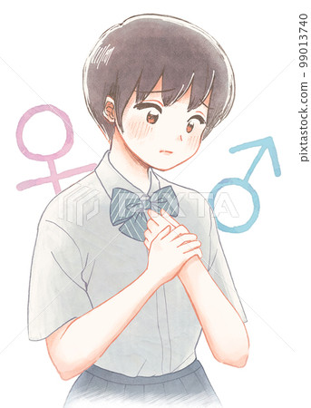 一名學生擔心第二性徵、青春期和性別的插圖 99013740