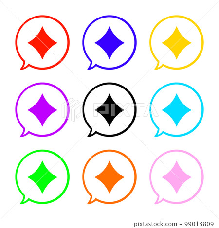 Round speech bubble with sharp, simple and colorful glitter 1 and colorful lines, white border Round speech bubble with sharp, simple and colorful glitter 1 and colorful lines, white border 99013809