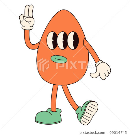 Groovy hippie Happy Easter character. Easter egg in trendy retro 60s 70s cartoon style. 99014745