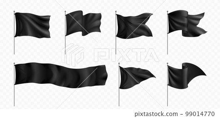 Black flags and pennants on poles mockup 99014770