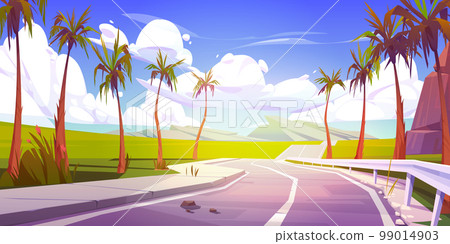 Summer tropical background with palm and road 99014903