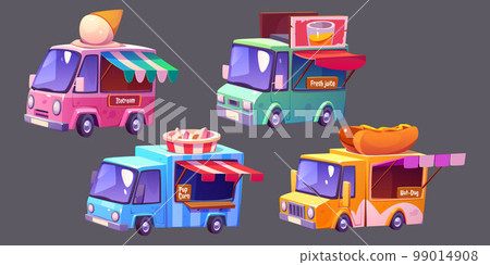 Cartoon food truck. Isolated fastfood van 99014908