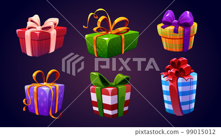 Set of closed gift boxes with bow on background 99015012