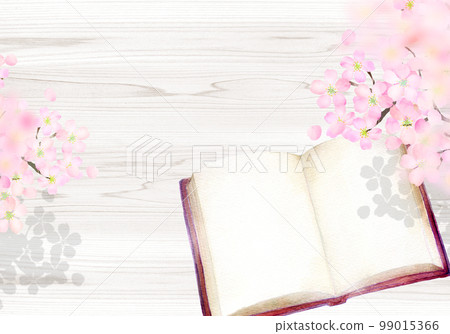 Old book and cherry blossom reading image watercolor illustration 99015366
