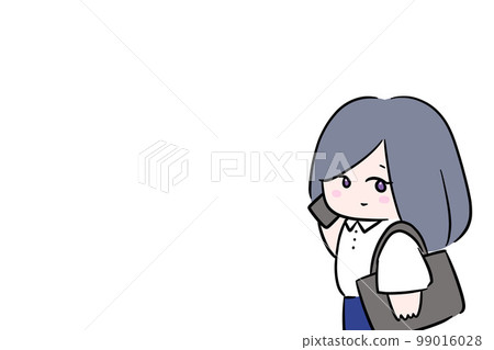 在智能手機上交談的女性 白色背景 銷售 外出工作 插圖 99016028