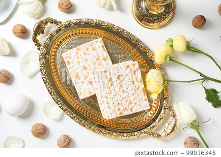 Concept of jewish Passover holiday, top view Concept of jewish Passover holiday, top view 99016348