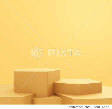 3d rendering of empty gold podium abstract minimal background. Scene for advertising design, cosmetic ads, show, technology, banner, cream, fashion, luxury. Illustration. Product display. copy space 99016436