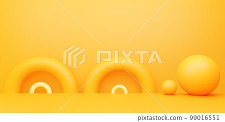 3d rendering of empty yellow orange abstract minimal background. Scene for advertising design, cosmetic ads, show, technology, food, banner, cream, fashion, kid, luxury. Illustration. Product display 99016551